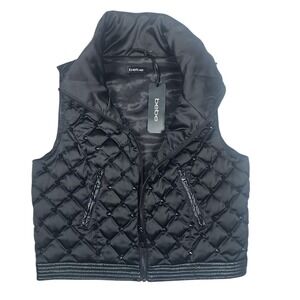 Bebe Quilted Studded Vest Moto Collar Sleeveless Jacket Black‎ Size M Unique NWT